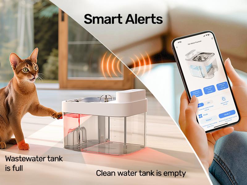 HAPAW Cat Water Fountain, 2.4GHz Wi-Fi App Control Automatic Pet Water Dispenser with 5000mAh Battery, Separated Clean & Waste Water, Filter-Free Plug-In Fountain for Cats