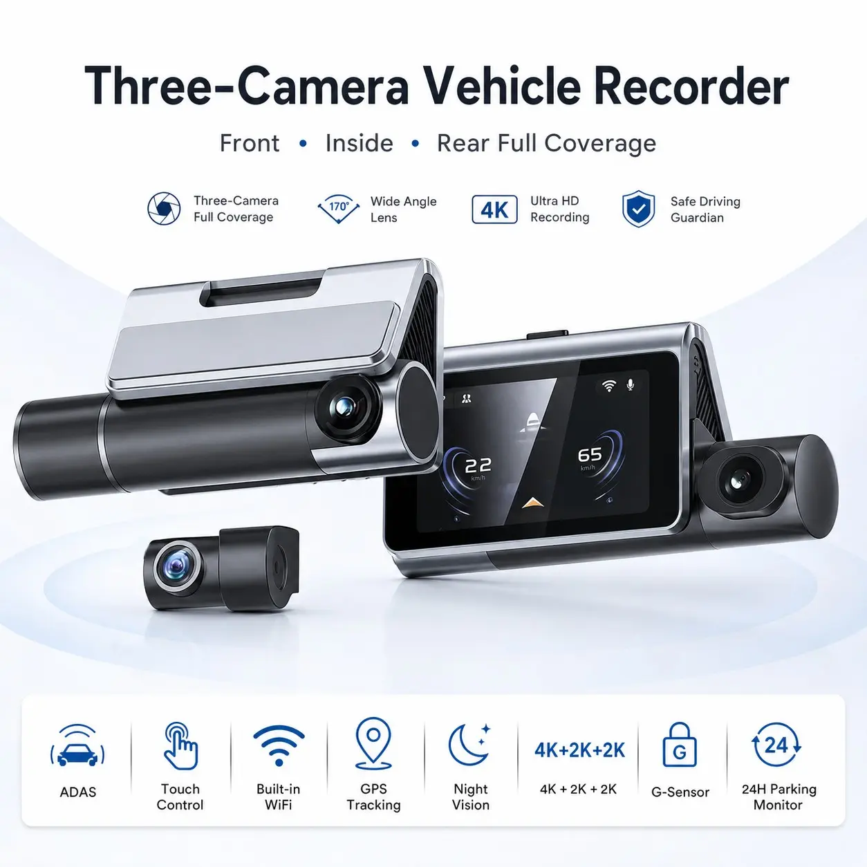Car Dash Cam Recorder, Triple Lens Camera 4K+2k+2k, High-Definition Video Recording, Reliable Car Safety Device, Easy Installation, HD Dash Camera, Car Dashcam, Car Dashboard Camera, Dashcams For Cars