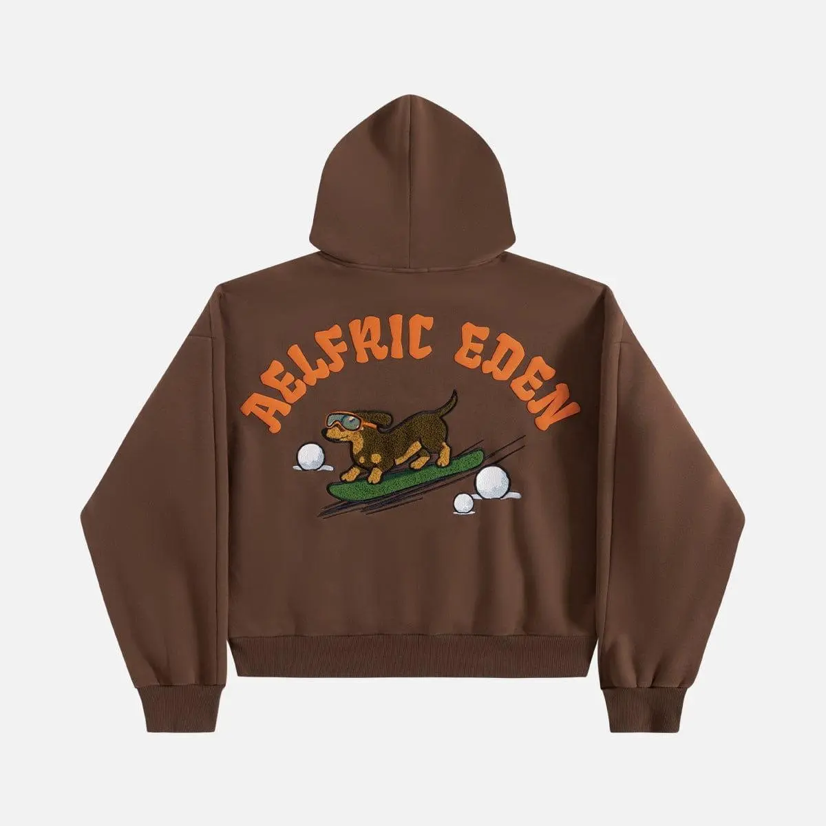 Aelfric Eden Men's Fashion Streetwear Unisex Dachshund Graphic Oversized Hoodie - Long-Sleeve Cotton-Polyester Pullover, Relaxed Fit Casual Clothes, Critter-Themed Brown Tops