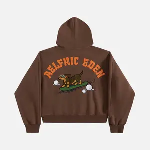 Aelfric Eden Boxy Dachshund Graphic Hoodie  Unisex Trendy Streetwear Oversized Relaxed-Fit Pullover Casual Comfortable Long Sleeve  Graphic Hooded Top Brown Clothes