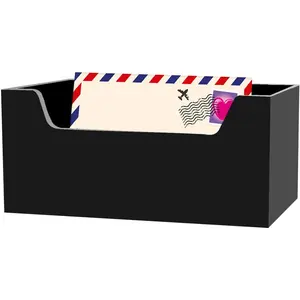 Black acrylic mail holder/letter holder box for table desk or wall-mounted countertop mail organizer