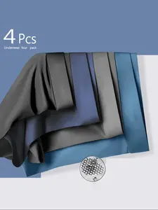 4-Piece Set Men's Solid Color Thin Ice Silk Underwear, Summer Breathable Cool Sensation, Comfortable and Sexy Men's Boxer Shorts Briefs