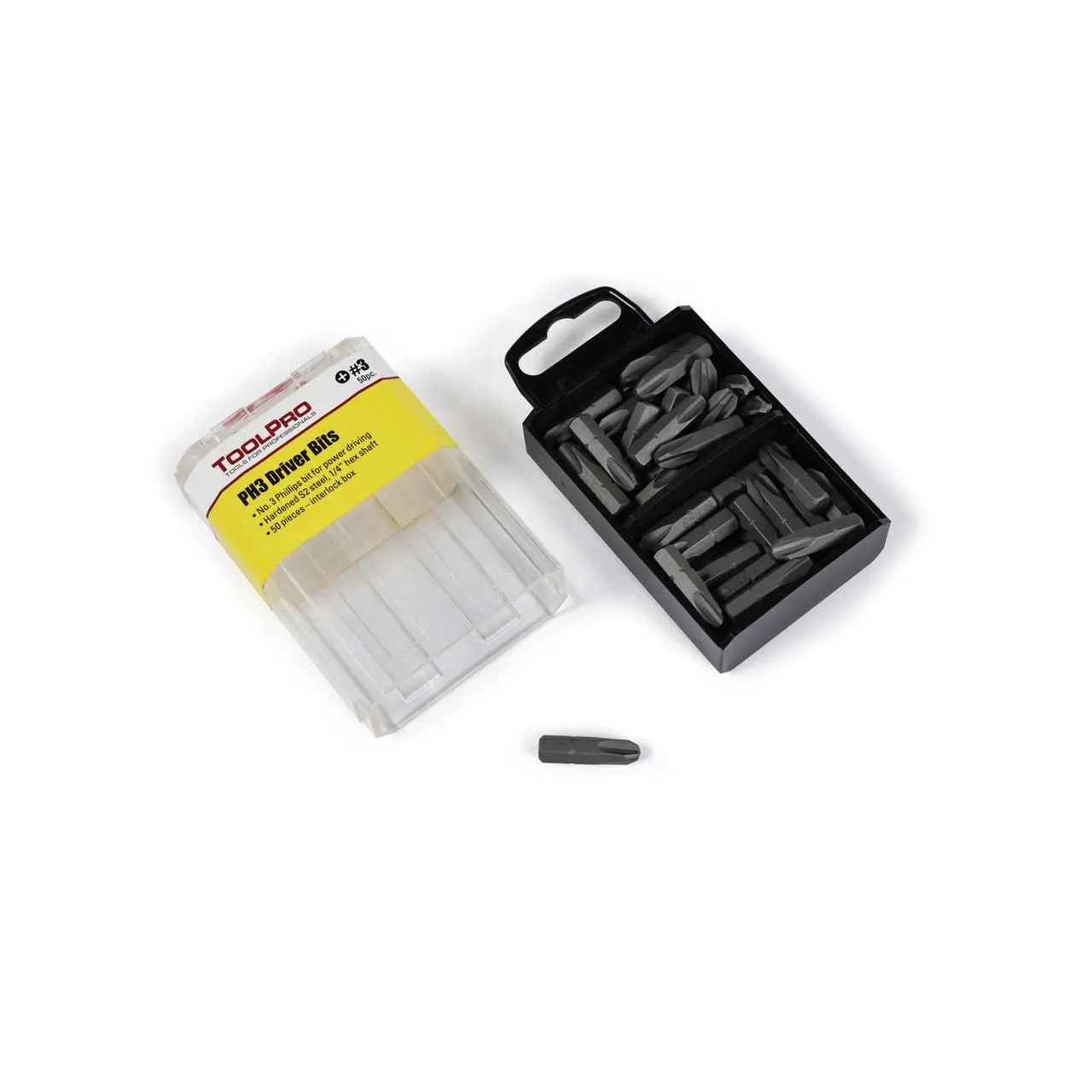 ToolPro #3 Phillips Screwdriver Bits (50-Count) - Interlocking Storage Box, Power Tool Accessories