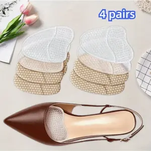 4 Pairs Women’s High Heel Forefoot Pads - Soft Suede & Gel, Anti-Slip Honeycomb Design, Shock-Absorbing Comfort Inserts for All-Day Wear, Reusable & Easy To Apply, Shoe Pads
