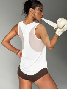 Women's Sporty Mesh Patchwork Training Tank Top, Breathable Comfortable Sleeveless Shirt, Athletic Training Apparel, Ideal for Gym and Fitness