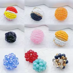Serena--P23--Mix Styles 16mm Handmade Braided Crystal Seed Beads Ball Beads