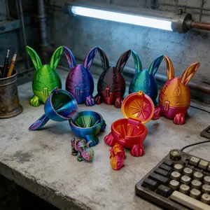 Easter Bunny Egg Decoration Set, 3D Printed Jointed Rabbit Model, Desktop Ornament, Home Decor for Easter Season