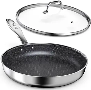 Imarku 12" Non Stick Frying Pan with Lid, Stainless Steel Pan with Durable Ceramic Coating, 5.5-Quart Deep Skillet for Family Meals, Induction Cookware, Oven & Dishwasher Safe, PFOA Free