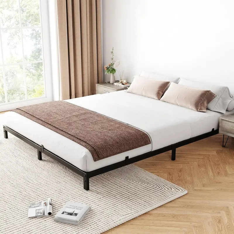 6 Inch Queen Bed Frame, Low Profile Queen Metal Platform Bed Frame Support Mattress Foundation, Noise Free, Easy Assembly, Black