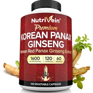 Nutrivein Pure Korean Red Panax Ginseng 1600mg - 120 Vegan Capsules - Powder for Energy, Potency, Strength and Focus for Men and Women
