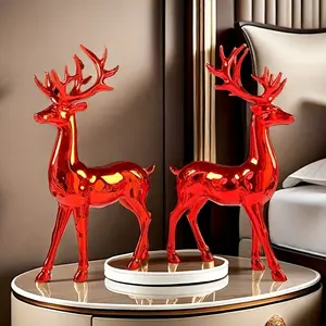2 Sparkling Creative Red Lucky Reindeer Decoration Set - Luxury Plastic Christmas and Halloween Home Décor for Living Room, Wine Cabinet & Fall Season, Christmas Decor