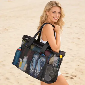 Beach Accessories Mesh Bag 1pc Extra Large Nylon Beach Tote Bag Mesh Beach Handbag Men And Women Shoulder Bag Outdoor Travel Storage Tote Bag
