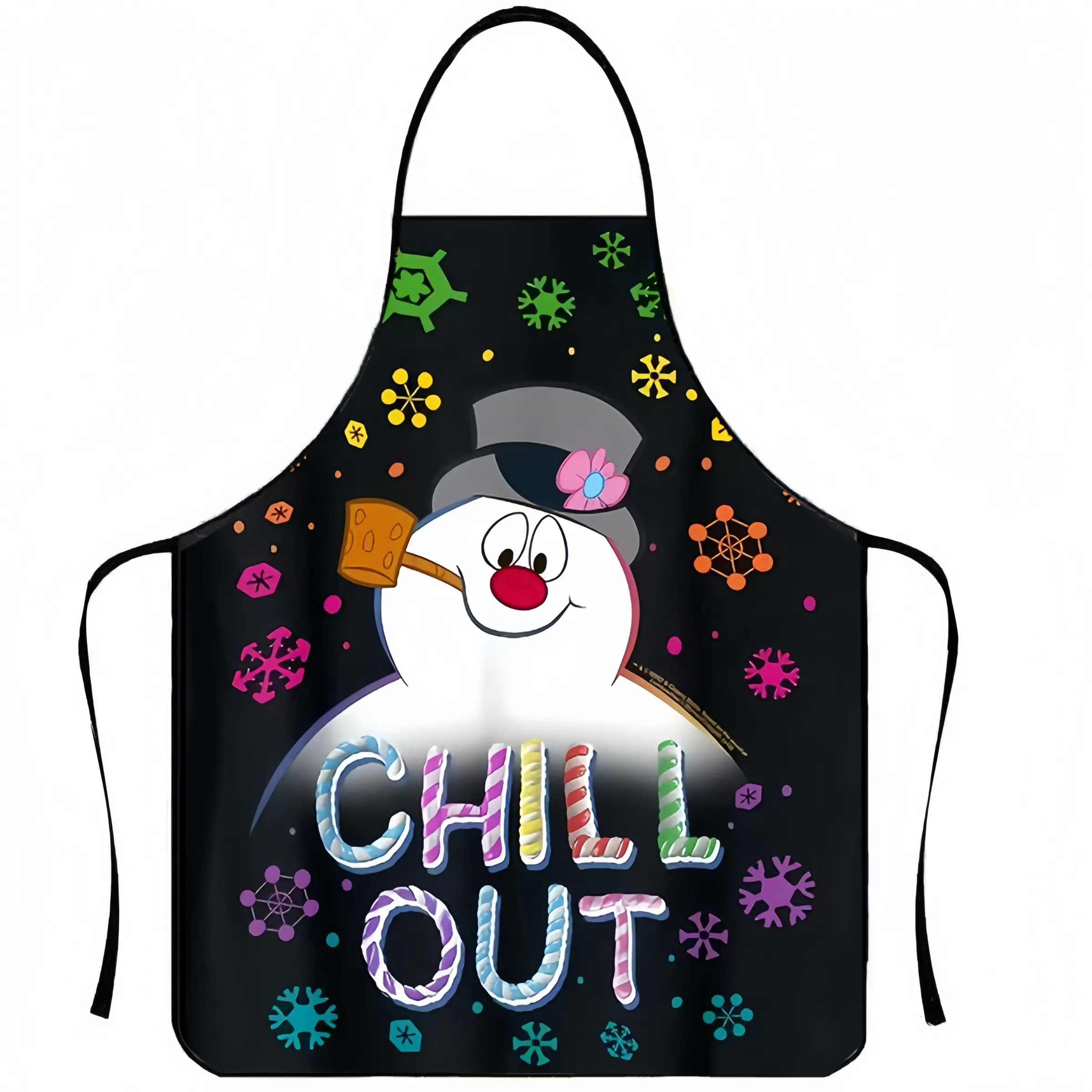 Funny Chill Out Snowman Pattern Polyester Apron, 1 Count Unisex Cooking Kitchen Apron, Christmas Gift, Winter Apron for Women,Thanksgiving Gift,Nails Design Tool, Nail Tech,Apron for Husband,Apron for Men