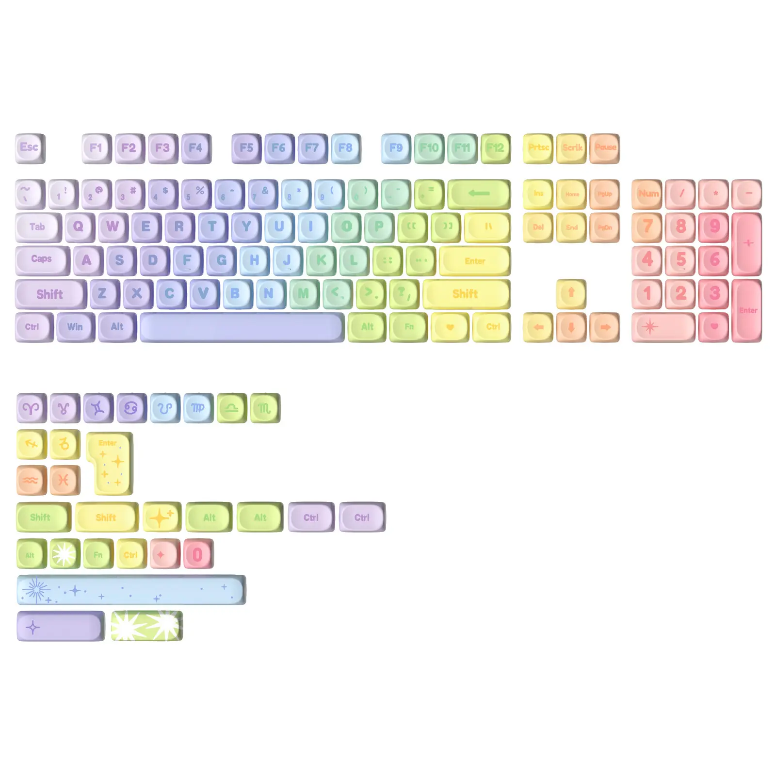 KEYCAP ONLY YUNZII 140 Keys Rainbow MOA Keycaps, Dye-Sublimation PBT Custom Keycap Set for MOA Profile, Cute Rainbow Candy Keycap for MX Switches Mechanical Gaming Keyboard