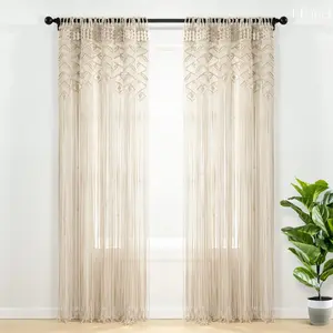 Lush Decor Boho Macrame Leaf Cotton Single Window Curtain - Sold Individually - Handwoven Leaf Pattern, 40"W x 84"L, 3" Rod Pocket, Bohemian Style, Interior Decor