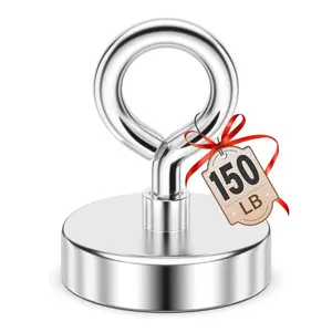 Neodymium Fishing Magnets, 150 LBS Pulling Force Neodymium Rare Earth Magnet with Lifting Eye-Bolt, Super Strong Round Magnet for Retrieving Items in Lake, Beach, Lawn 1.42’’(36mm)
