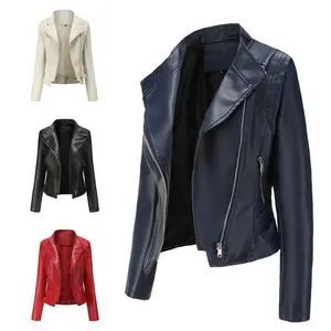 Women's slim-fit faux leather jacket, loose-fitting biker/bomber jacket, PU leather jacket with lapel collar, thin long-sleeved jacket for spring and autumn, long sleeves, fashionable, zipper closure, slim-fit short jacket, long-sleeved cardigan