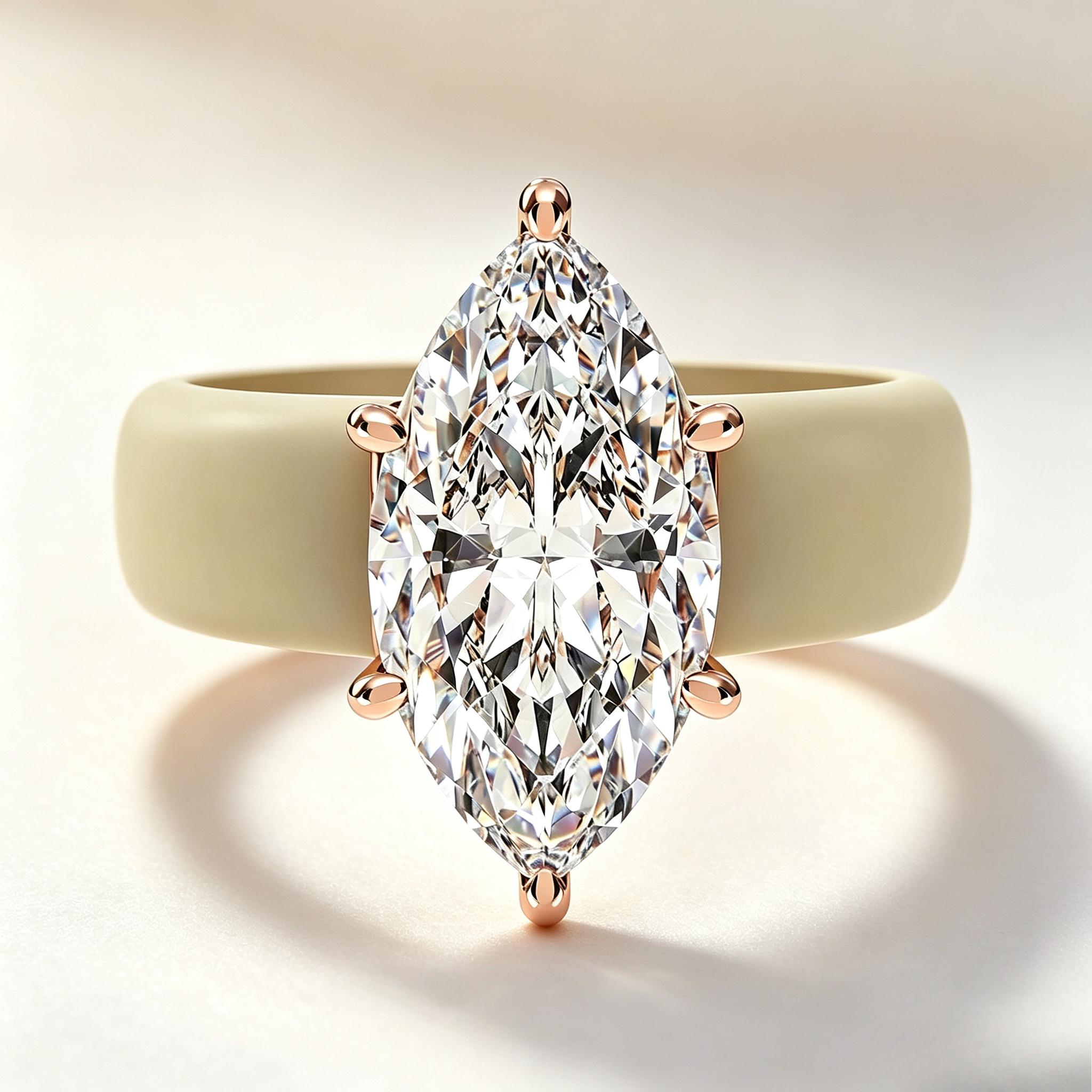 Women's Silicone Wedding Ring - Large Marquise Cut CZ Stone, Rose Gold Prong Setting, Comfortable Elegant Band for Casual, Sports Wear