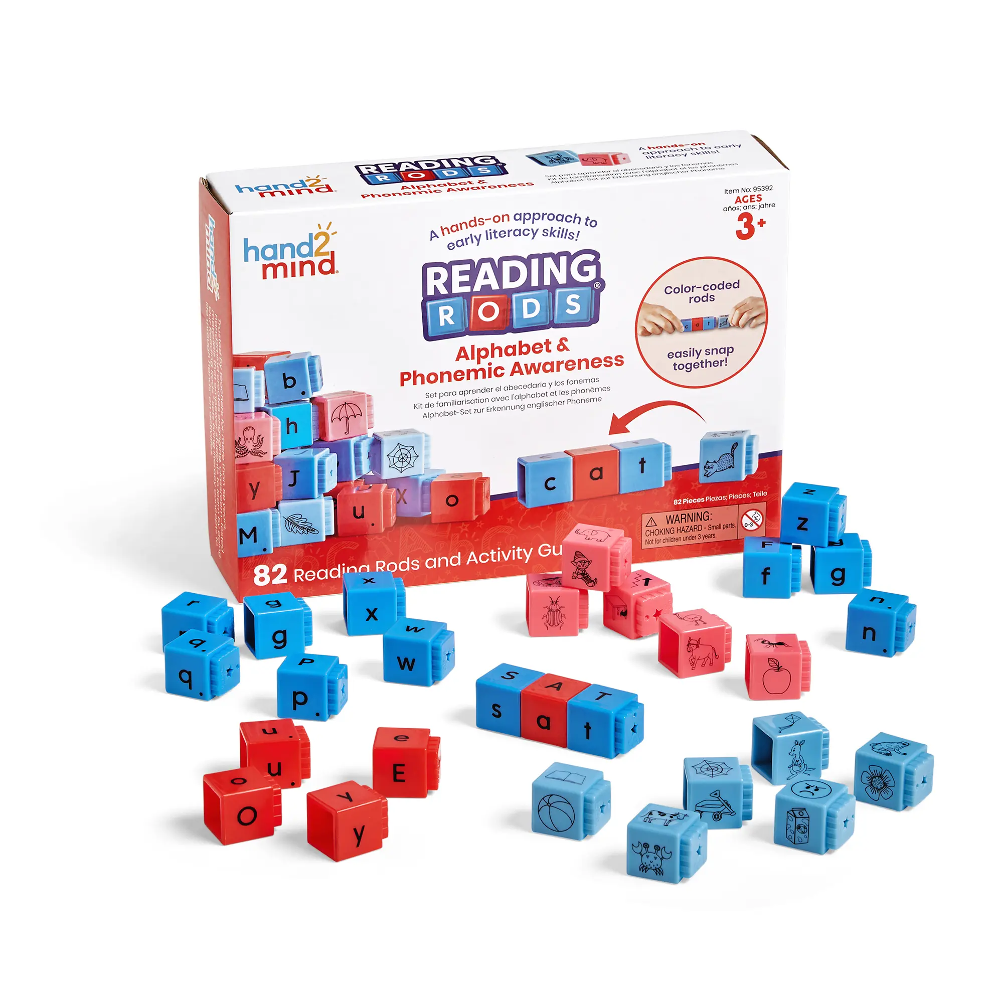 hand2mind Reading Rods Alphabet & Phonemic Awareness, Word Building Activities, Letter Blocks, CVC Words for Kindergarten, Spelling Toys, Reading Tools for Kids, Science of Reading Manipulatives