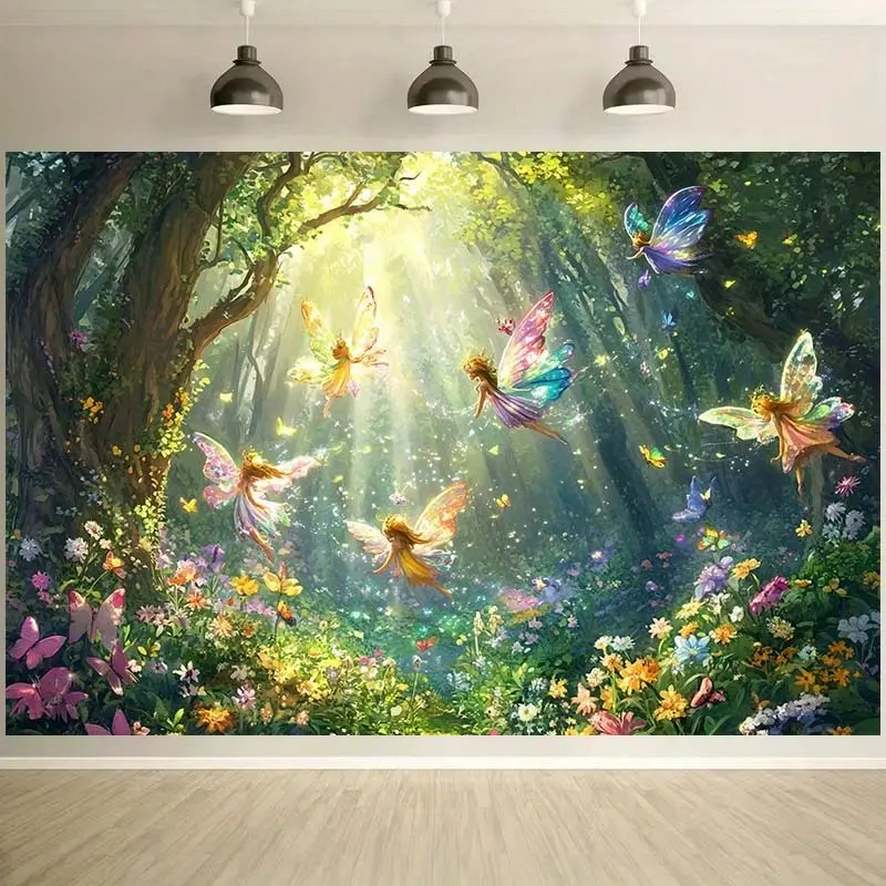 Magical Forest Fairy Polyester Tapestry - Classic Home Decor, Living Room Wall Decor, Bright Sunlight & Animal Pattern Room Art, Home Inspo Decoration, Retro Birthday Gift for Outdoor Party, Animals, Retro Vintage