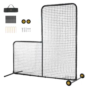 VEVOR L Screen Baseball for Batting Cage,  7x7 ft Softball Safety Screen, Body Protector Portable Batting Screen with Carry Bag, Wheels, Ground Stakes, Heavy Duty Pitching Net for Pitchers Protection
