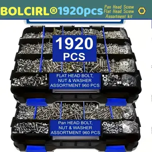 1920PCS Stainless Steel Cross Head Screws Kit | Nuts & Washers Included | Double-Sided Storage Box