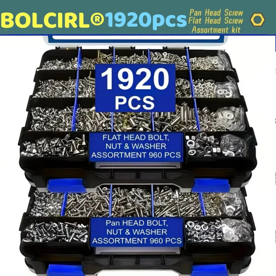 1920PCS Stainless Steel Cross Head Screws Kit | Nuts & Washers Included | Double-Sided Storage Box