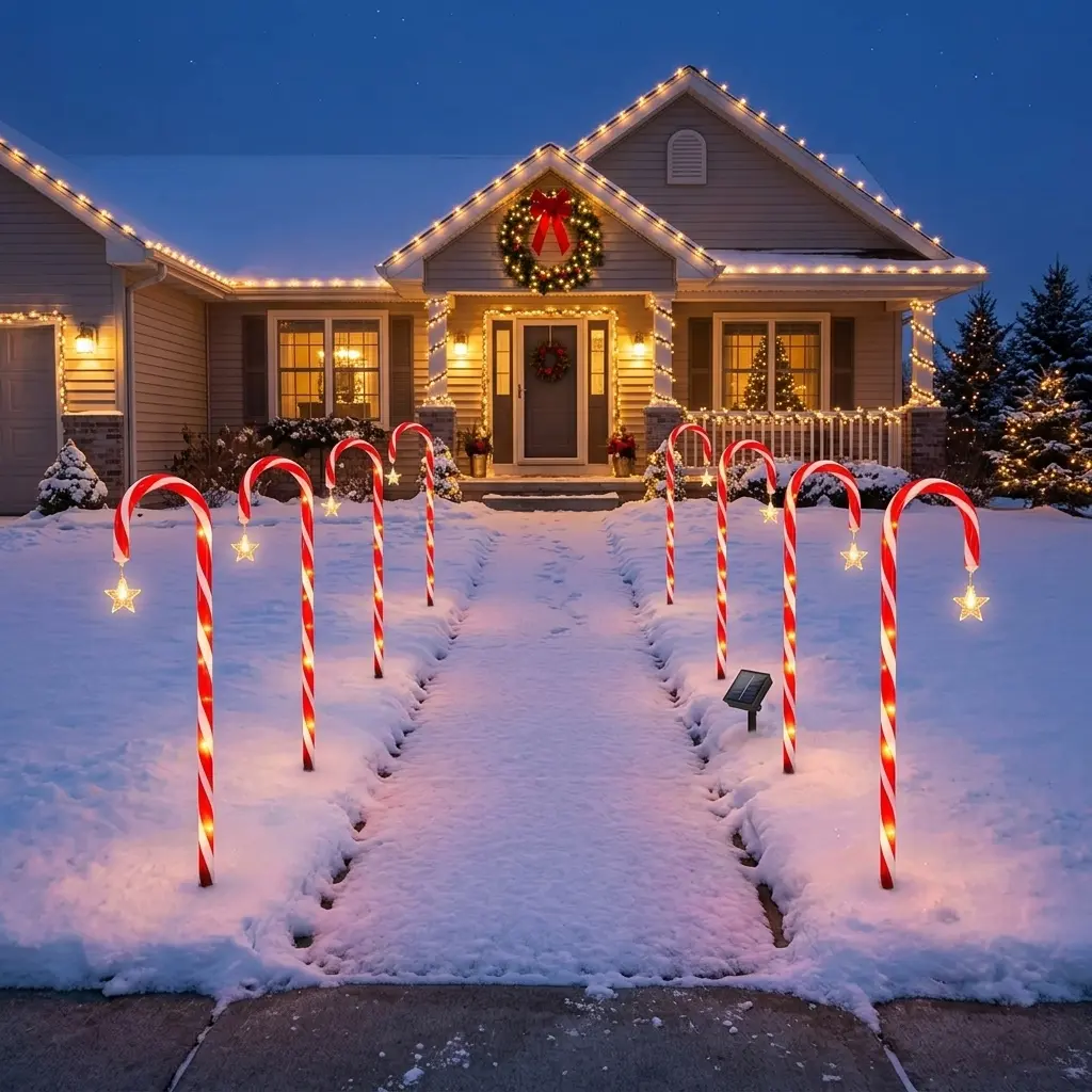 8-Pack Plastic Outdoor Solar Pathway Lights - 75cm/29.5in 120 LED Festive Candy Cane Lights, IP65 Waterproof, 8 Modes, Ground Stakes for Christmas Illumination, Garden Patio Yard Decor