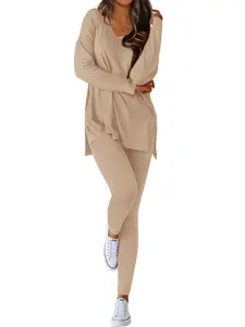 BTFBM 2026 Women Soft Lounge Two-Piece Set Comfy Matching Shirt and Leggings for Home Travel Casual Wear