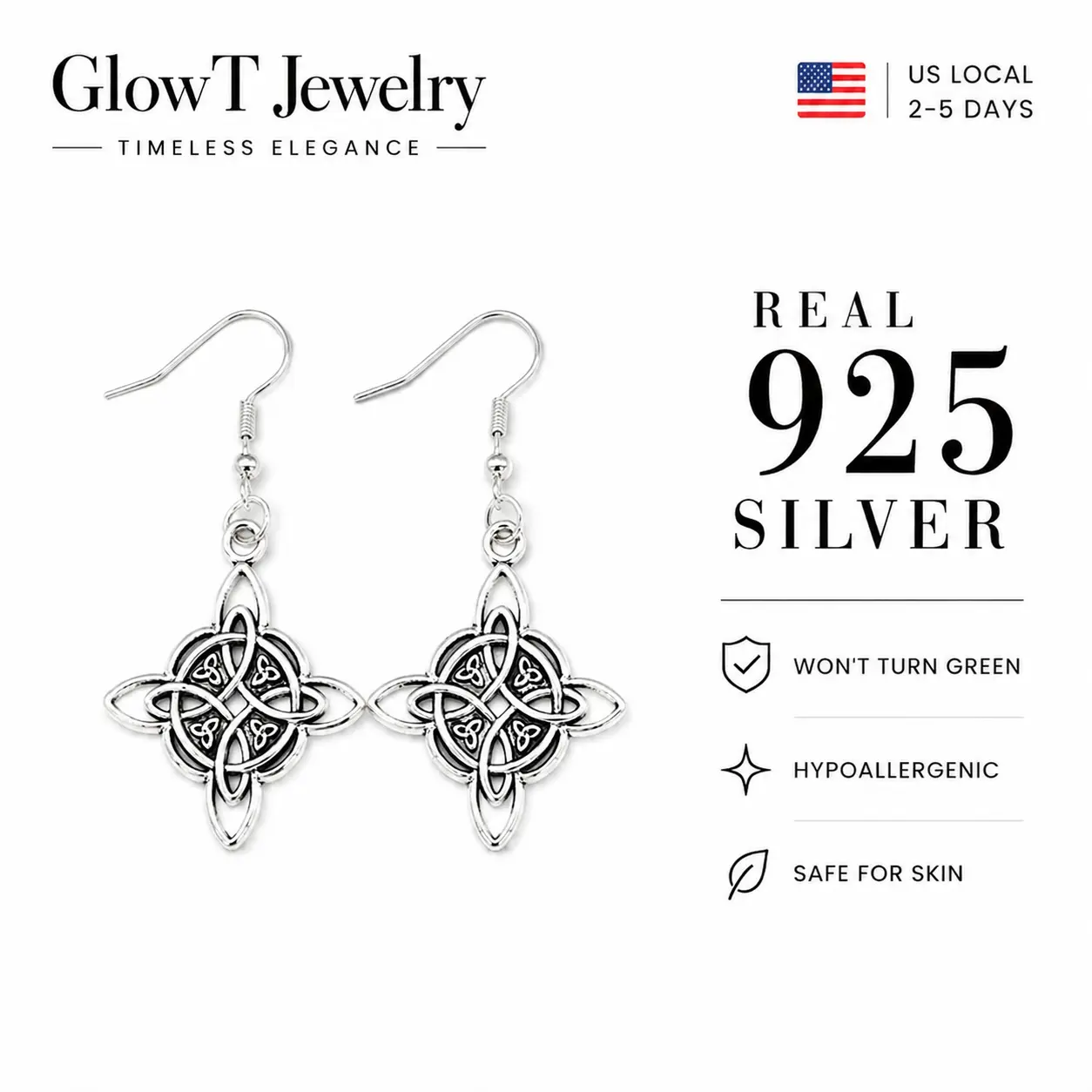 925 Sterling Silver Celtic Witch Knot Drop Earrings | Hypoallergenic Witchcraft Jewelry for Sensitive Skin Gothic Statement Jewelry for Coven Nights