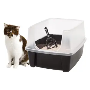 Large Cat Litter Box with Scatter Shield and Scoop - Open Top High-Sided Litter Pan