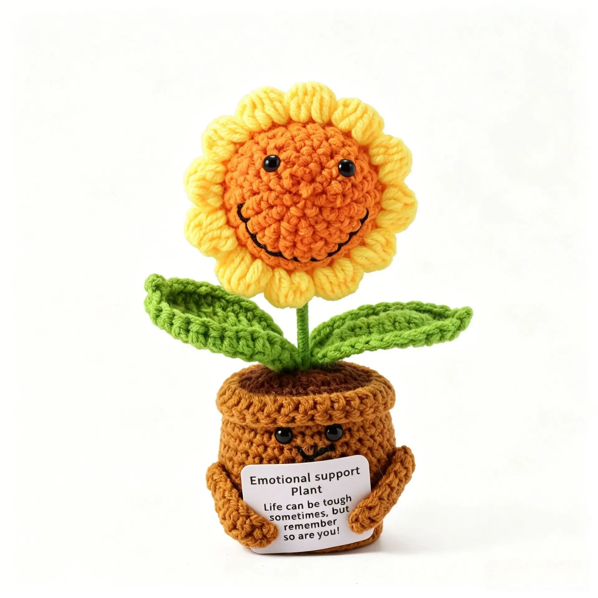Hand-Crocheted Miniature Planters - Knitted Sunflower, Rose Doll Ornaments - Home Decor Desktop Accents - Unique Holiday Gifts