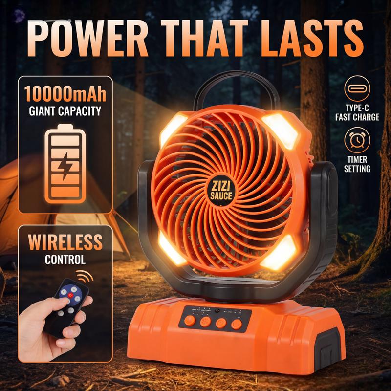 Portable Rechargeable Fan - 8.7-Inch Camping Fan for Outdoort, 10000mAh(58Hrs) Battery Operated Fan for Camping, Auto Oscillation Timing Fans with Remote/Light, ,Outdoor Rechargeable Fan,Operated Camping Battery Powered Fan with Hook&Bright LED Light