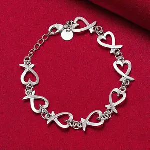 Heart Chain Sterling Silver Bracelet with 925 Full Heart Pendant johnny dang james avery charm bracelet cost Adjustable