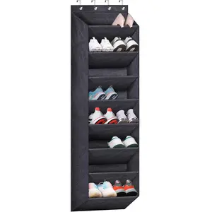 Over The Door Shoe Organizer for Closet with Large Deep Pockets, Narrow Shoe Rack for Door Hanging Boots Storage, Black