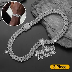 Edgy Punk Hip Hop Cuban Chain Jewelry Set - Unisex Necklace and Bracelet with 'reavhasta Lamuerte' Letter Pendant Bold Street Accessory for Parties Daily Wear and Trendy Gifts 3 Piece Set Cubanchain