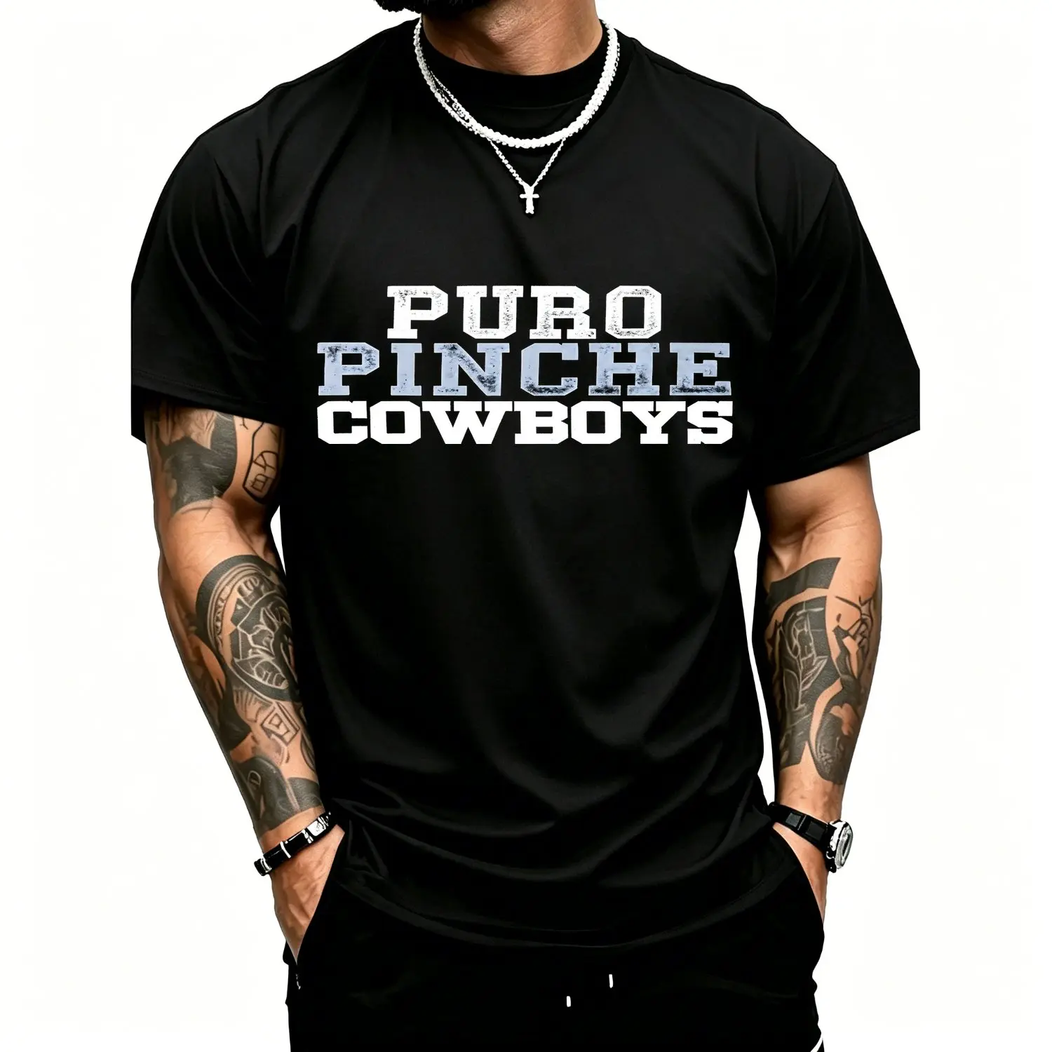 Puro Pinche Cowboys Men's Short Sleeve Crew Neck Casual Graphic Tee Shirt Fashion Style