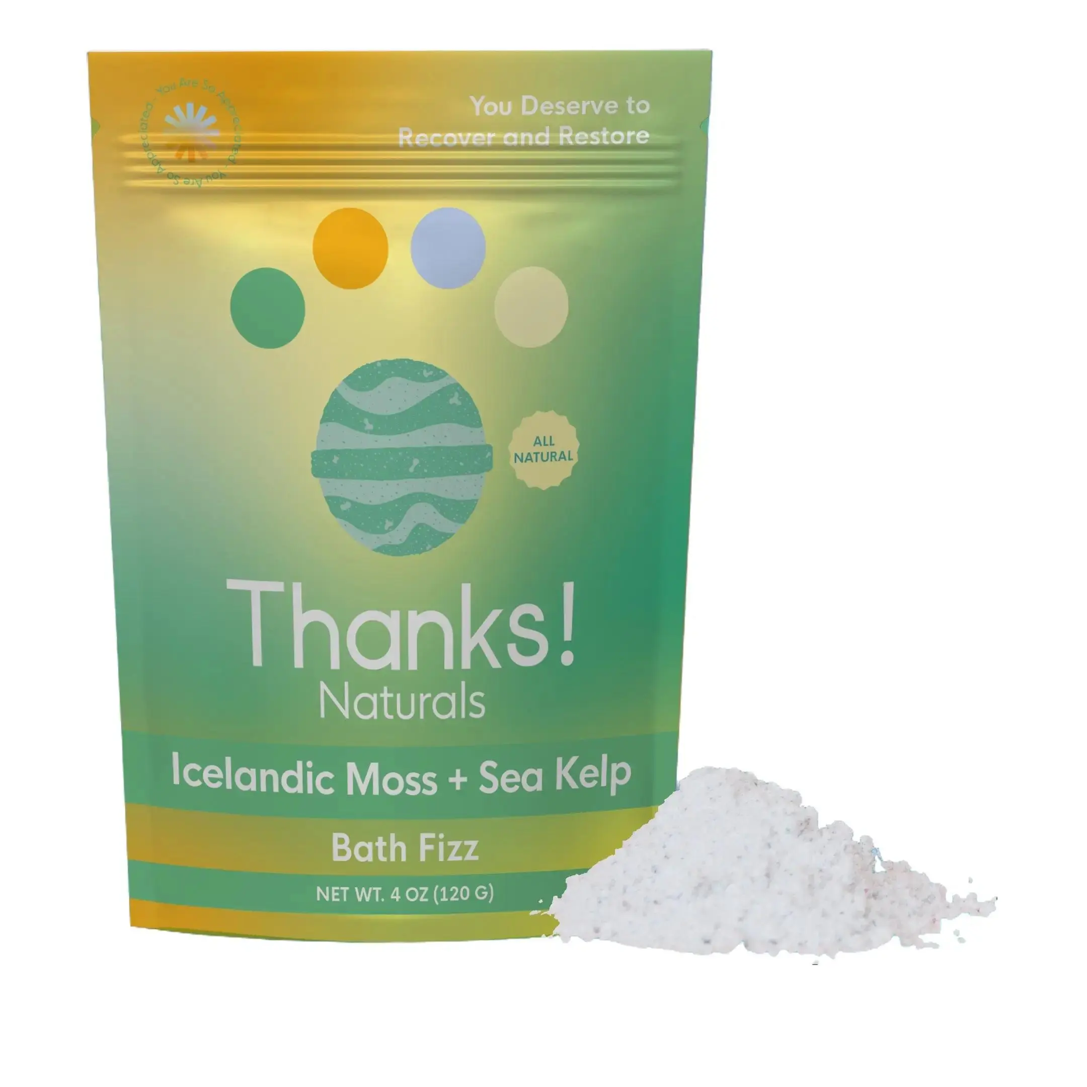 Thanks! Naturals 4 oz Icelandic Moss + Sea Kelp Vegan Bath Fizz - Apricot Moisture Blend with Sea Moss, Vitamin E, Shea Butter, Himalayan Pink Salt, Silky Body Care for At-Home Spa, Self-Care Essential