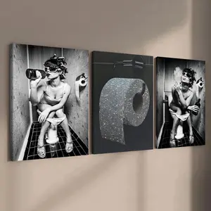 Framed Canvas Painting, 3 Counts Bathroom Woman Pattern Modern Art Wall Decor, Modern Home Decoration, Wall Art for Home Living Room Bedroom Office