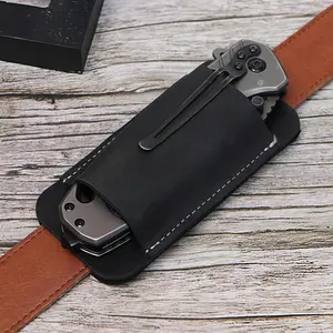 Handmade Leather Vintage Horizontal Knife Sheath, Multi-Functional Tool Holder, First Layer Cowhide Safety Concealed System, Outdoor Work Essential, Portable Multipurpose Knives