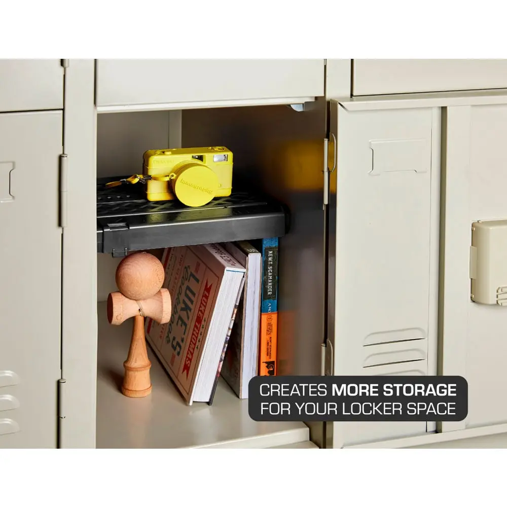 Amax B3085689 Locker Mate Adjustable ABS Plastic School Locker Shelf - Black Home Organizer, Back to School Haul Item with Racks, Space-Saving Storage System Shelf, Quick Storage Solutions, Home Supplies