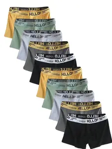 10-piece Men's Letter Tape Boxer Briefs, Back To School Shorts Underwear for Men, Breathable Soft Full Coverage Knicker, Men's Underwear Shorts, Casual Men's Underwear for All Seasons, Plz Purchase A Size Up