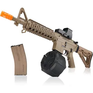 JM Gen8 M4 Tactical Gel Blaster with Drum Mag, Dual Auto/Semi Splatter Ball Blaster with Holographic Sight, Safe Orange Tip, Desert Tan Outdoor Battle Toy, Ages 14+