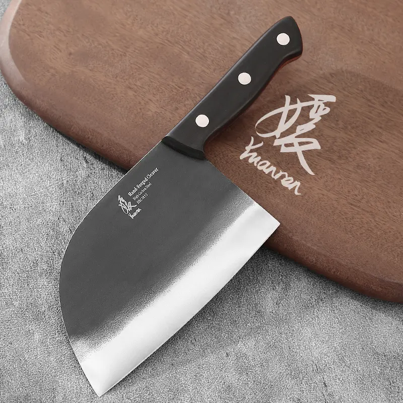 YUANREN 7-In Heavy-Duty Kitchen Butcher Knife, High Carbon Steel, Ebony Handle, Kitchenware for Vegetable Cutting and Meat Prep