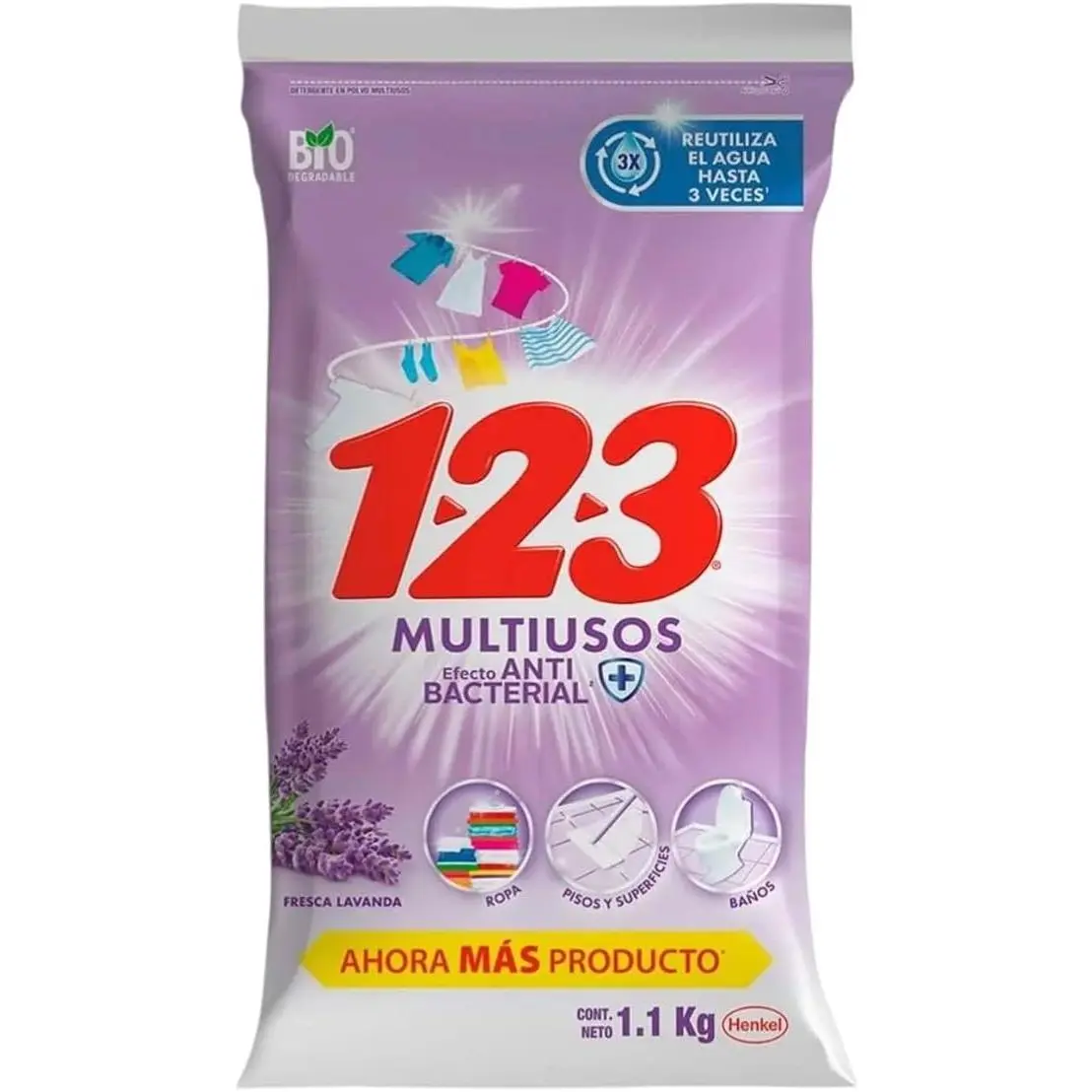 123 Powder Laundry Detergent Multipurpose, 1.1 Kilo Bag, Powerful Formula for Stain Removal and Odors
