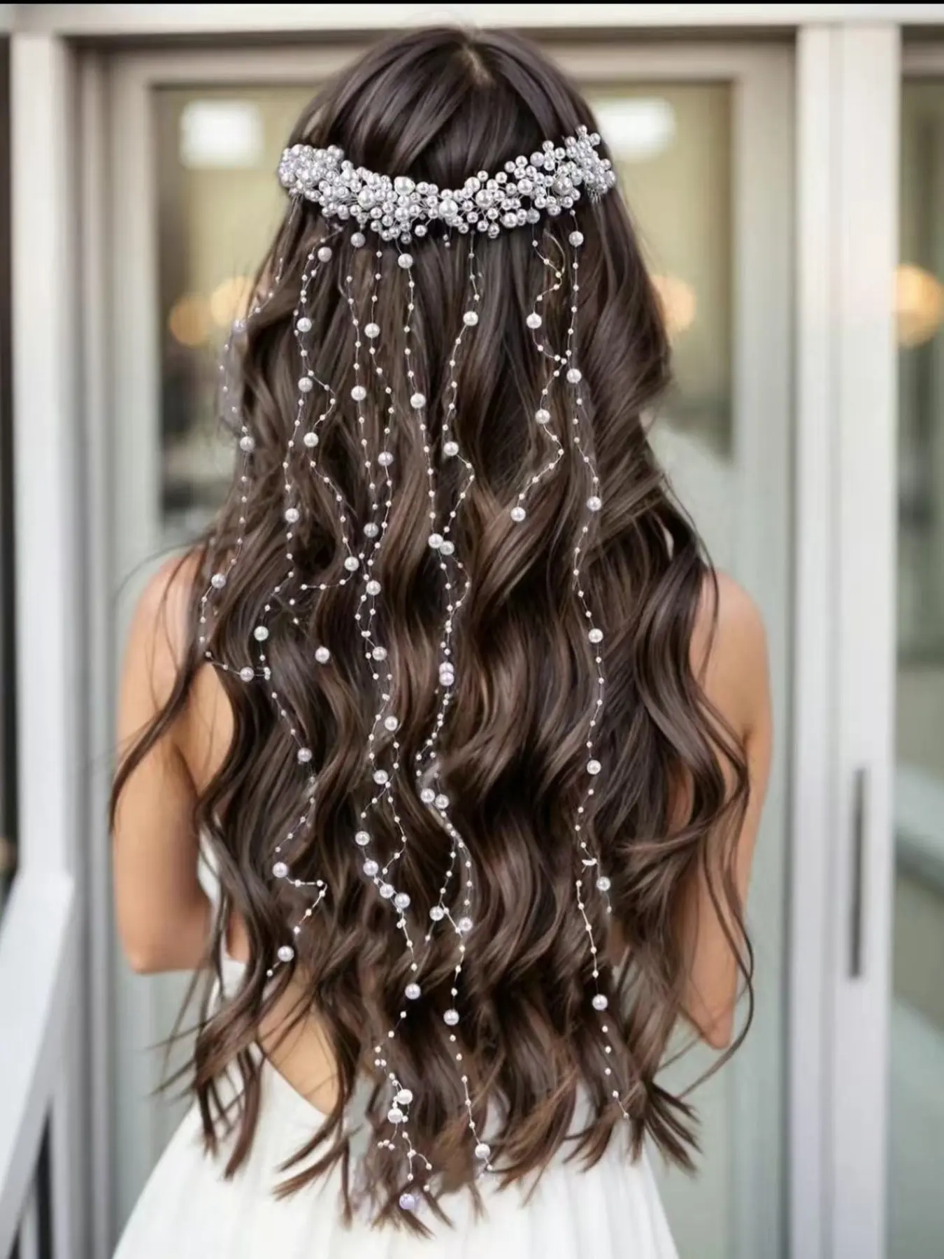 Pearl Decorated Bride Headband, Elegant Wedding Headband with Comb, Luxurious Party Hair Accessory, Long Hair Princess Crown, Tiara