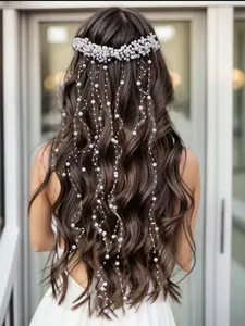 Pearl Decorated Bride Headband, Elegant Wedding Headband with Comb, Luxurious Party Hair Accessory, Long Hair Princess Crown, Tiara