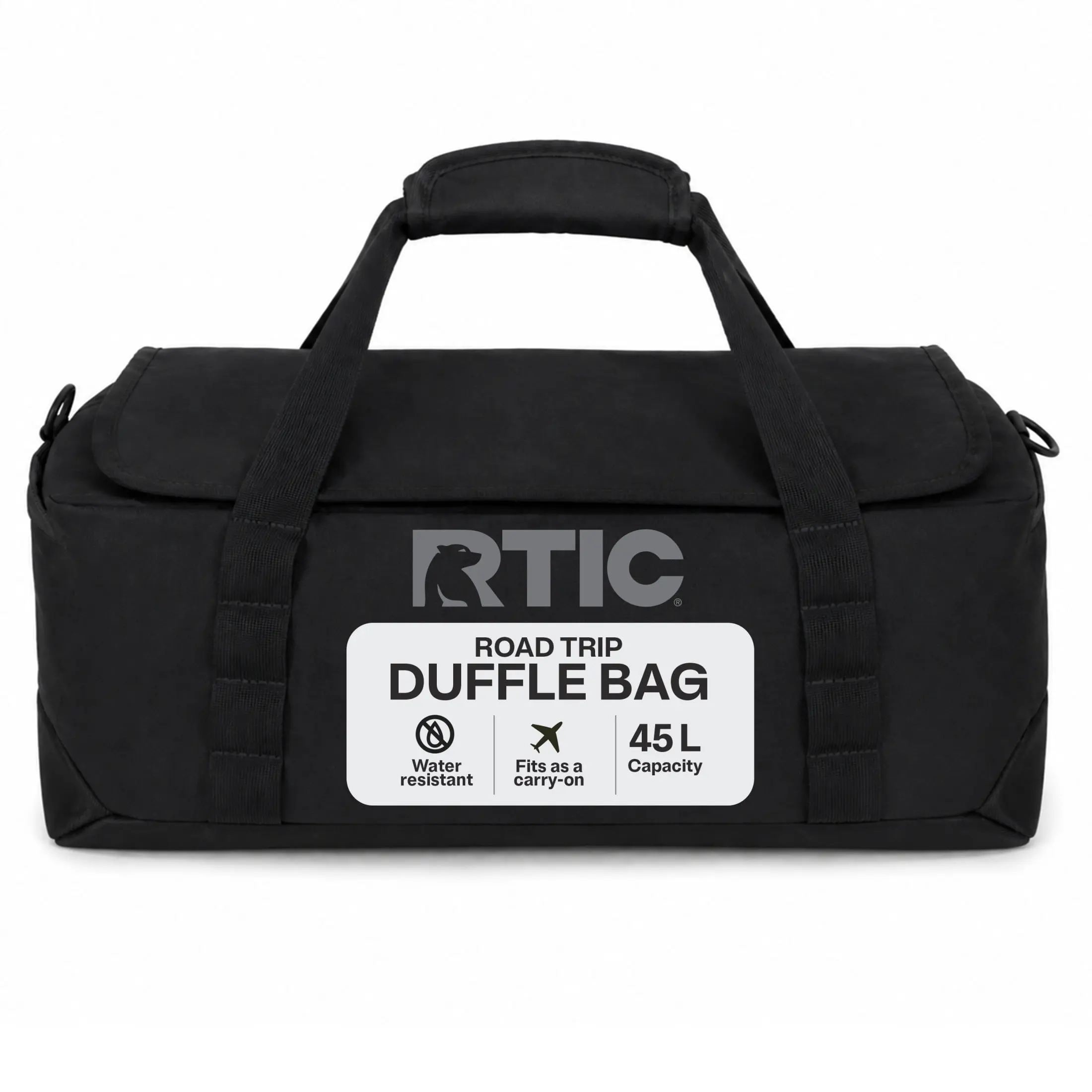 RTIC Outdoors Road Trip Duffel Bag Medium - Black, Travel Luggage Bags, Durable Travel Bag