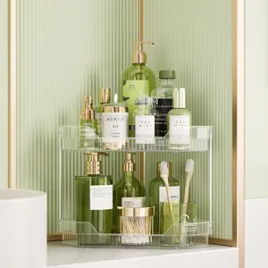 2-Tier Corner Bathroom Counter Organizer, Diamond-Shaped Bathroom Countertop Organizers and Storage, Corner Makeup Organizer, Corner Vanity Organizer for Skincare, Perfume, Cosmetics, Clear