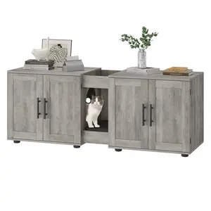 Cat Litter Box Enclosure for 2 Cats,Cat Litter Box Furniture with Double Room,Hidden Litter Box Furniture,Double Cat Cabinet with Scratching Pad,Indoor Cat Litter Box Storage Cabinet